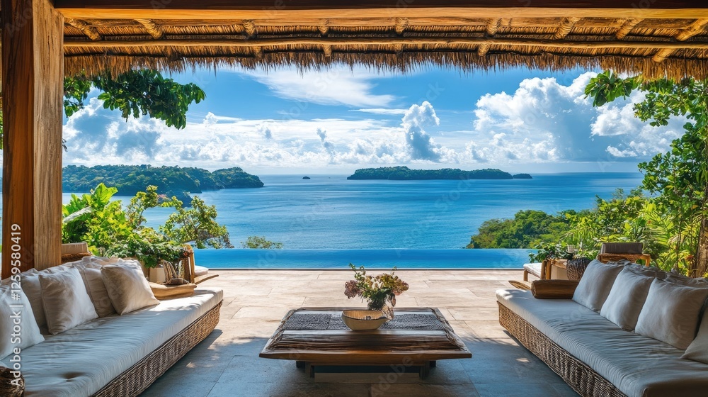 Beautiful ocean view from a living room with panoramic sea views