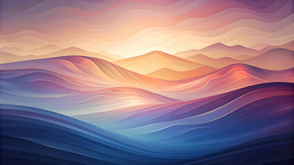 Abstract Sunset Mountain Range Landscape Illustration