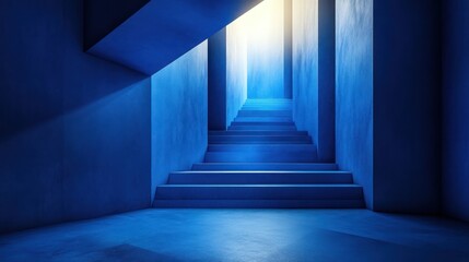 Wall Mural - Blue stairway, basement, sunlight, concrete, design, architecture, background, interior, escape, hope