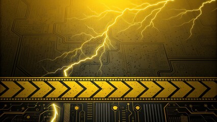 Wall Mural - Futuristic and technology background concept, Abstract lightning on a textured golden background