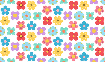 Poster - Seamless pattern with abstract summer colored flowers, vector eps10 illustration