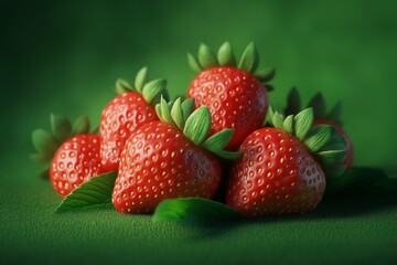 Canvas Print - Fresh strawberries arranged on a green background showcasing their vibrant color and texture