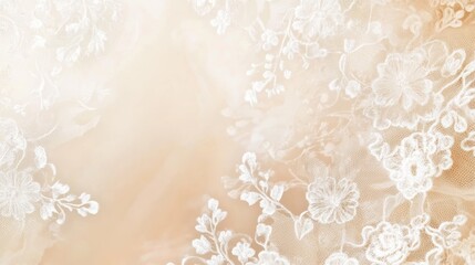 Wall Mural - Elegant Close-Up of Delicate White Lace Fabric on a Soft Peach Background