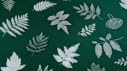 Wall Mural - Intricate Leaf Patterns on Deep Green Background for Elegant Design