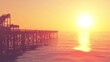 © Chom - Peaceful Sunset Over Ocean with Silhouette of Pier and Warm Yellow and Orange Hues for Serene Coastal Imagery