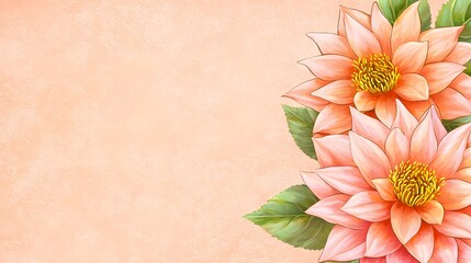 Wall Mural - Elegant Pink Water Lilies with Green Leaves on Soft Peach Background