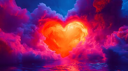 Wall Mural - Dreamy fantasy-inspired Valentine heart card with a glowing ethereal heart surrounded by soft swirling light cinematic composition