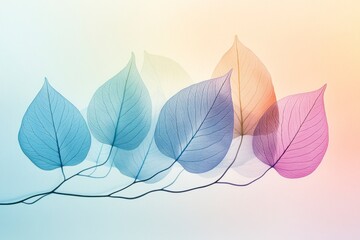 Wall Mural - serene composition featuring delicate pastel leaves against soft gradient background, evoking sense of calm and tranquility. gentle colors blend harmoniously, 