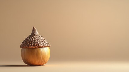 Wall Mural - Autumn acorn with single brown background minimalist.