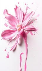 Canvas Print - Pink flower made from liquid pink paint splashes on white background