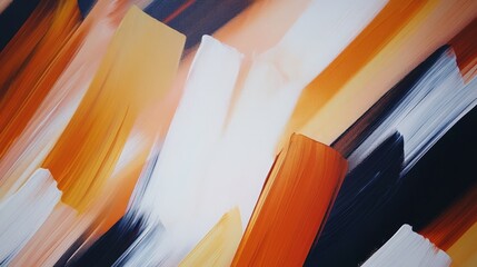 Wall Mural - Abstract art featuring vibrant orange, white, and black brush strokes creating dynamic movement