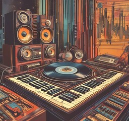 Wall Mural - illustration of music background.
