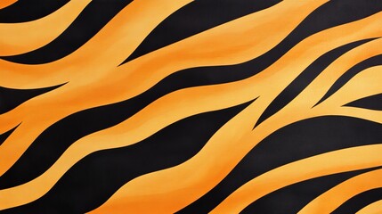 Wall Mural - Abstract pattern featuring bold orange and black stripes resembling a tiger's fur, ideal for backgrounds