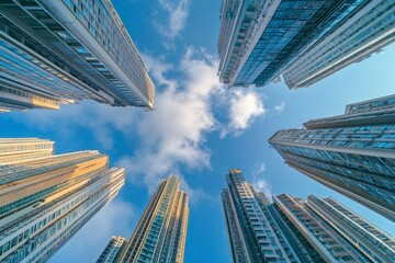 Canvas Print - The facade of the new residential high-rise buildings against the sky . The concept of building a typical residential neighborhood. 