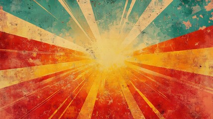 Wall Mural - Vibrant sunburst radiates warm retro energy grungy texture. AI Generated