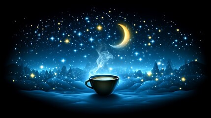 Wall Mural - A Warm Drink Under a Night Sky With Stars and Moon