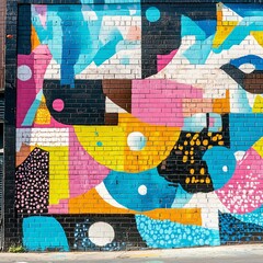 Wall Mural - Colorful abstract mural on brick wall, urban street art, city background, design inspiration