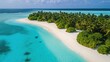 © Amanda - Tropical beach with crystal clear water and lush palm trees in Maldives, aerial view of serene paradise ideal for vacation and travel inspiration.