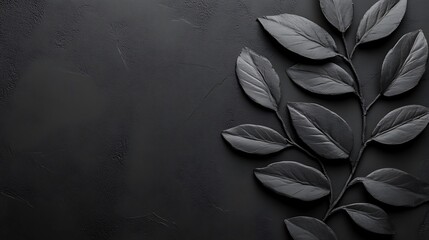Wall Mural - Dark leaves, textured background, copy space
