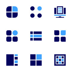 Grid icon set. Bold style. Duotone colors. menu, list, category, grid, grid lines, layout