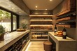 © Somboon - Elegant modern wine cellar with backlit shelving home interior design contemporary style warm lighting luxurious concept