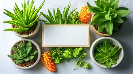  Succulents and Aloe Plants Arranged Around a Blank Sign
