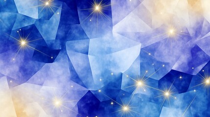 Wall Mural - Abstract blue and golden geometric background with sparkling star, ideal for design and art projects