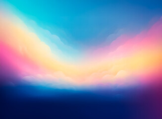 Aufkleber - A vibrant abstract background featuring a blue gradient sky transitioning to a colorful horizon with soft cloud-like pink, yellow, and orange formations.