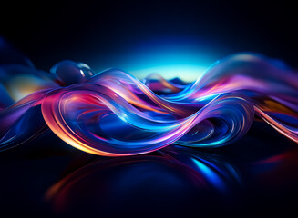 Leinwandbilder - Vibrant colors swirl in an abstract wave, flowing smoothly on a dark backdrop. Glossy reflections enhance the dynamic, modern design.