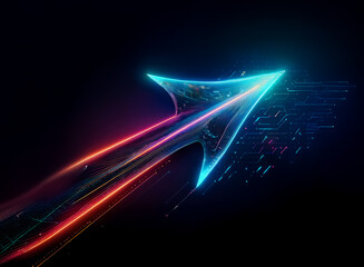 Poster - Luminous arrow with red and blue light trails moving upward on a dark background. Circuit board details add a tech feel.