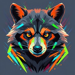 Wall Mural - Vibrant Raccoon Portrait: A Geometric Masterpiece