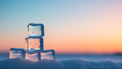 Wall Mural - Stacked Ice Cubes Sunset Serenity Cold Frozen Winter Landscape