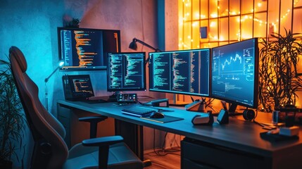 Programmer's Night Shift: Neon-Lit Coding Sanctuary