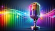 © chaowalit - High-Quality Studio Microphone with Sound Waves Background