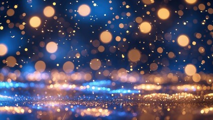 Magical bokeh lights in golden and blue hues - abstract background