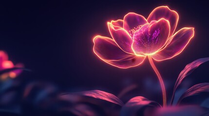 Wall Mural - Glowing peony with flower dark background nature scene website banner.