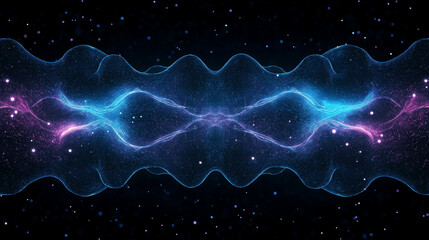 Wall Mural - Cosmic Dance: Abstract image of swirling nebulae in shades of blue and pink, creating a symmetrical and mesmerizing pattern against a backdrop of twinkling stars.  