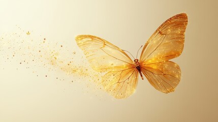 Wall Mural - Golden butterfly with in flight sparkling dust trail soft background ideal for design.