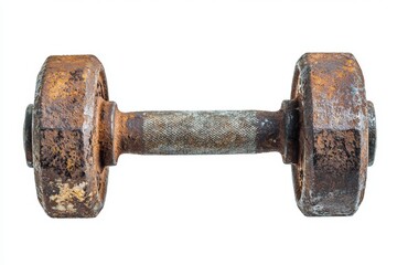 a rusty old iron dumbbell with a lot of patina