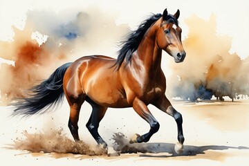 Wall Mural - painting of a horse running in the sand with a sky background