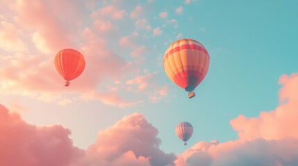  Sunrise Hot Air Balloons Floating Pastel Sky