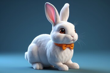 Wall Mural - arafed white rabbit with orange bow tie sitting on blue surface