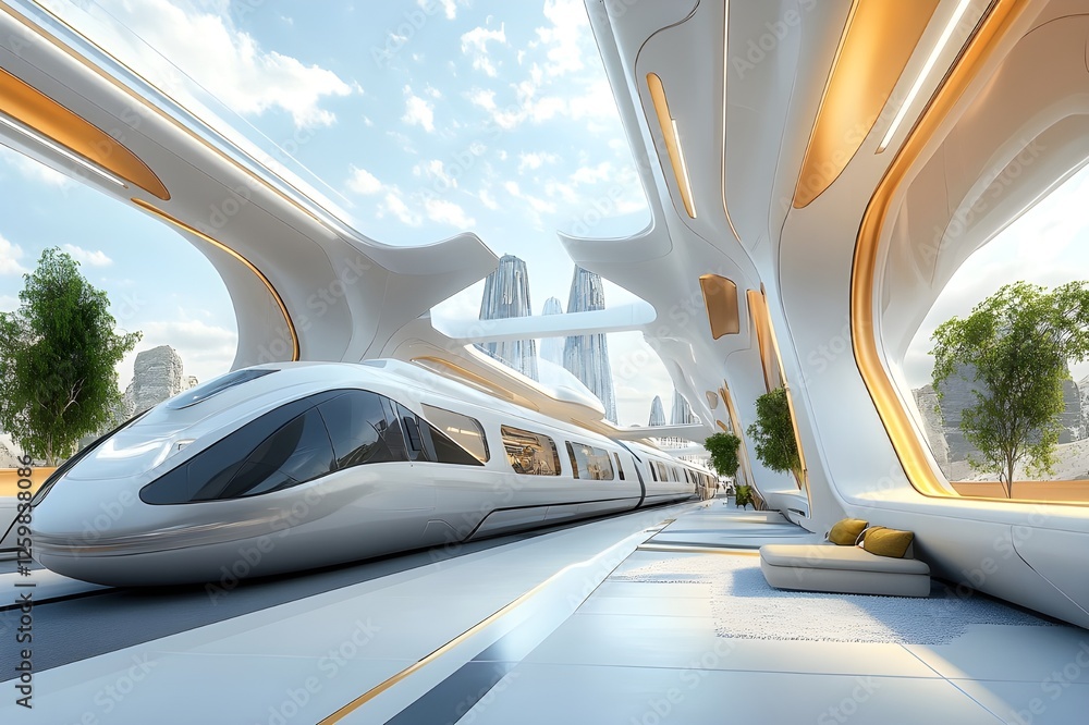 Illustration of unlimited travel! High-tech bullet train speeds through ...