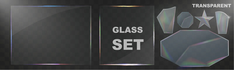 Wall Mural - transparent glass set with different geometric shapes on dark background