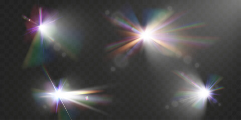 Poster - Bright lens flare with rainbow light effects on transparent background.
