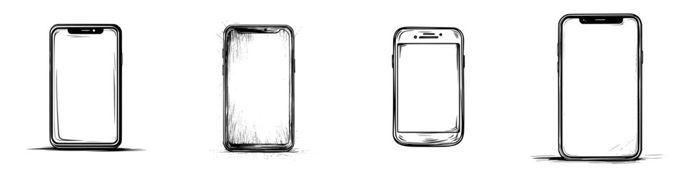 vector illustration of hand-drawn smartphone designs with various textures and outlines