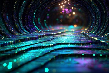 Wall Mural - Modern digital lines form a vibrant high-tech abstract wave pattern