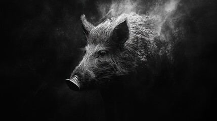 Wall Mural - Majestic Wild Boar in Monochrome: A Powerful Portrait