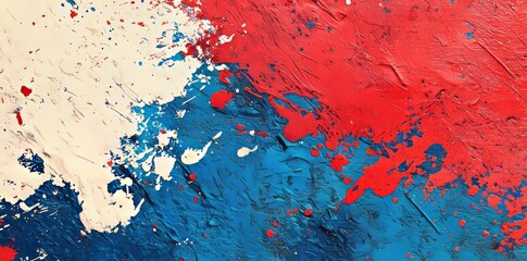 Wall Mural - Abstract artwork created with splatters of red, white, and blue digital paint