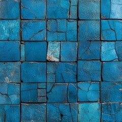 Canvas Print - Cracked blue glass tiles are displayed in a seamless, close-up texture pattern